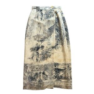 Chaus Yellow & Blue Abstract Brushstroke Border Print Midi Skirt — Size 6 — NWOT